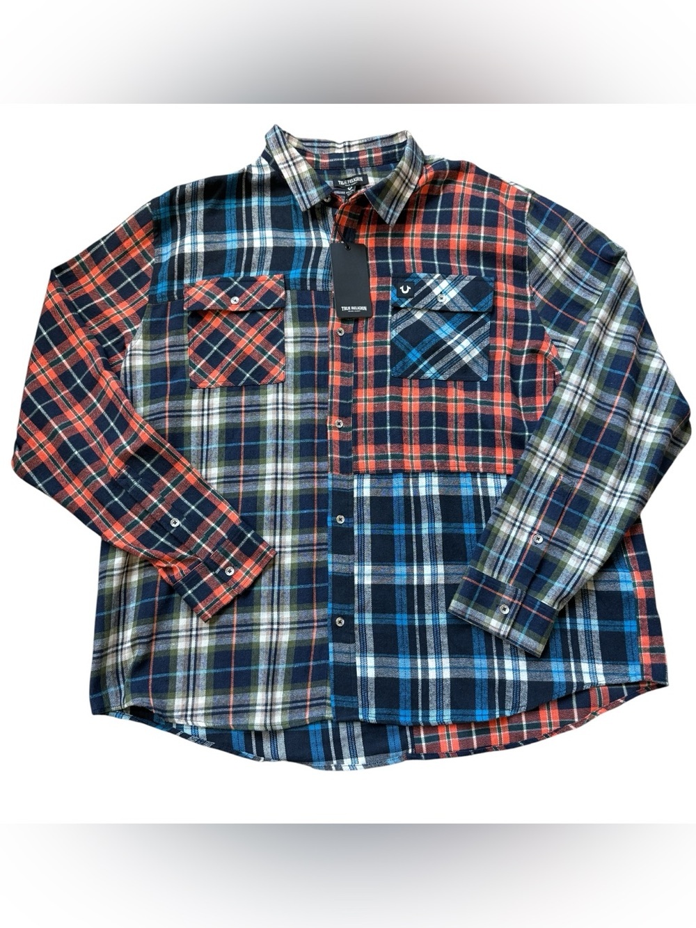NWT True Religion Patchwork Plaid Flannel Shirt XXXL Y2K Streetwear Grunge Baggy